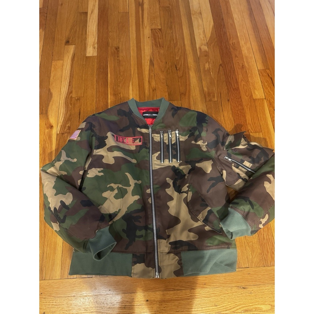 Homme Femme Camo Bomber Jacket Military Style Zip Pockets Xxl Red Inside‎ 2XL